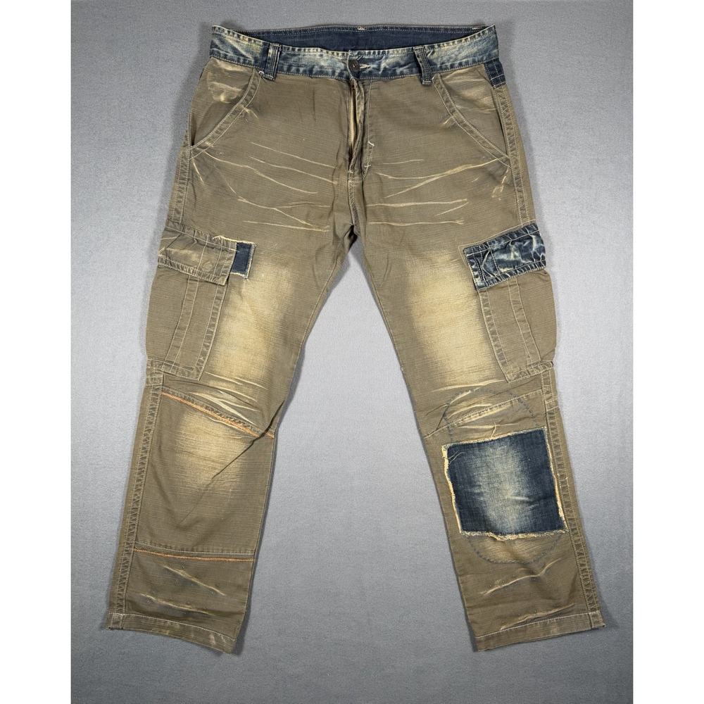 Private Stock Straight Nomad Cargo Pants 36x34 Patchwork Denim Distressed Y2K